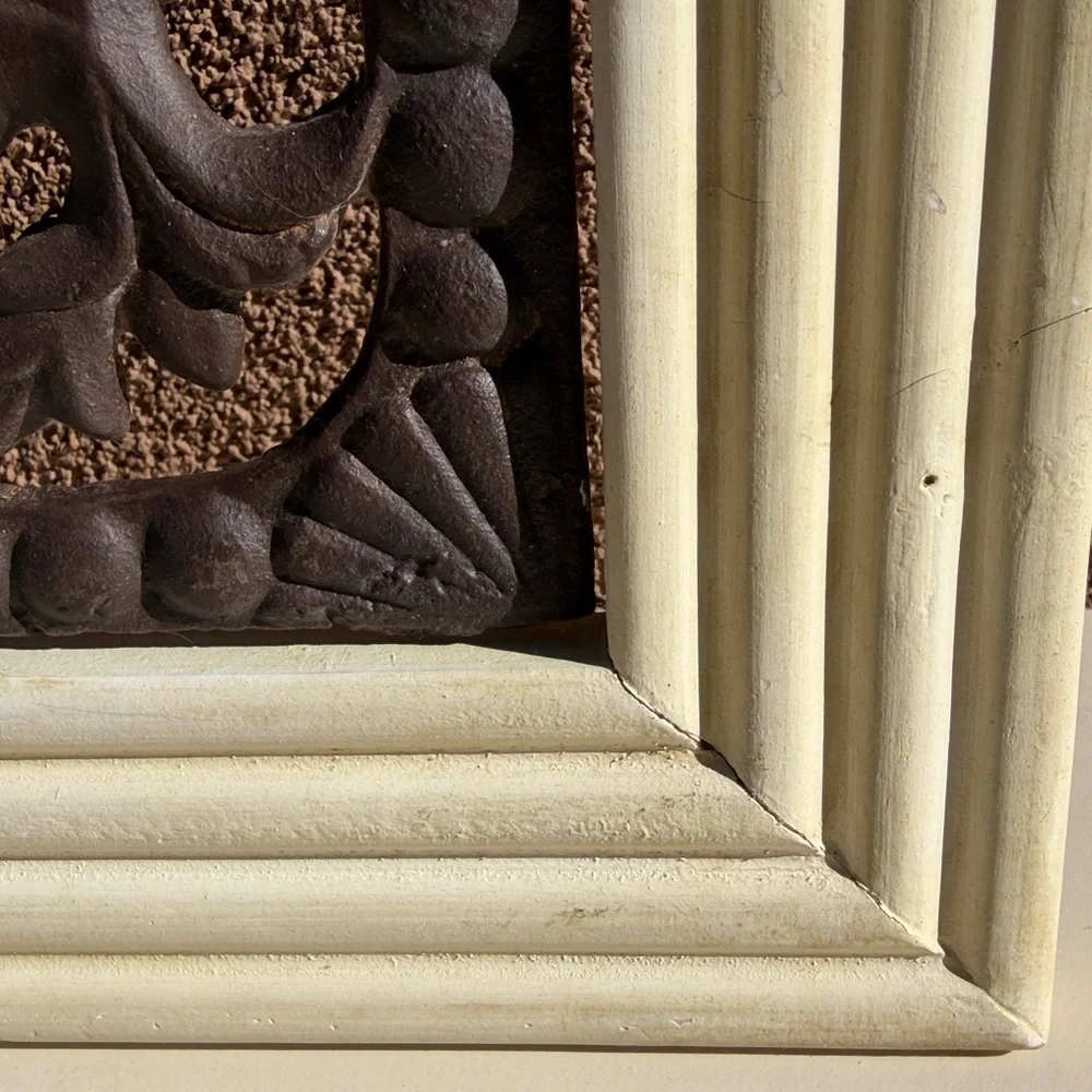 Vintage Wrought Iron Wall Art 14x14 Brown Scroll Cream Wood Tuscan Traditional